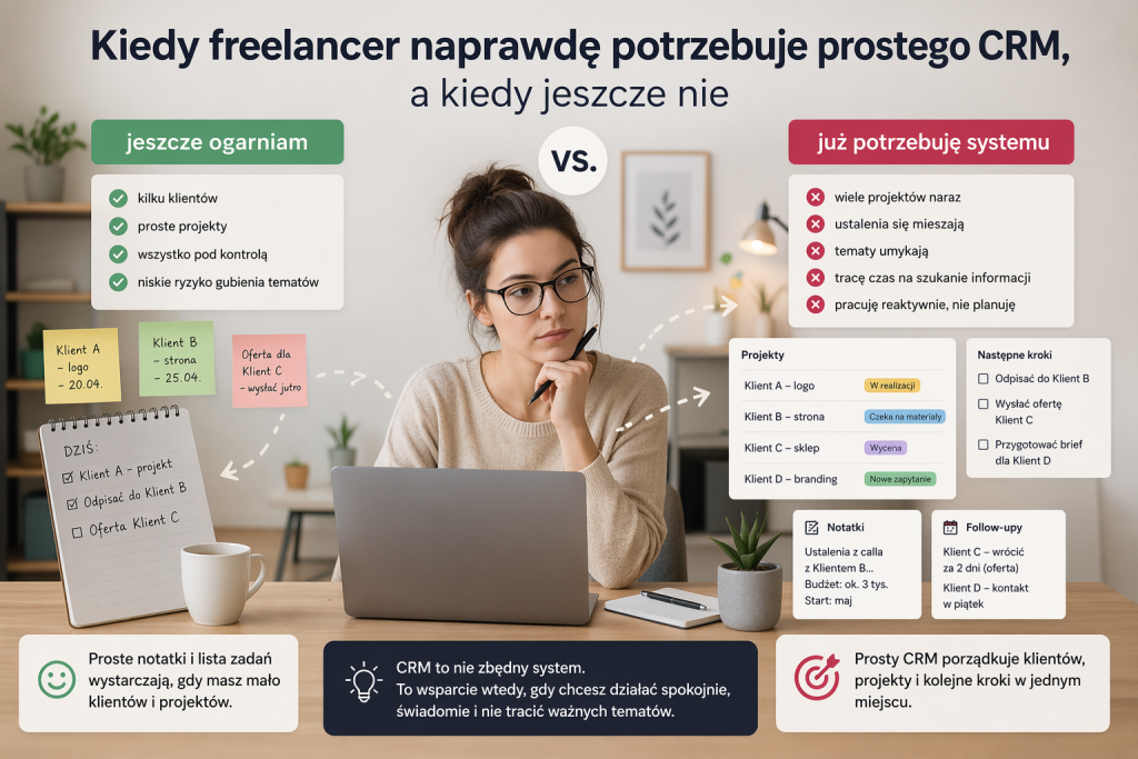 Kiedy freelancer potrzebuje prostego CRM – porównanie pracy bez systemu i z uporządkowanym CRM